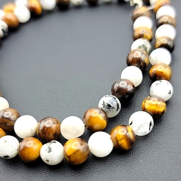 240 Cts Natural Tiger Eye & Moonstone Round Shape Beaded Gemstone 20" Necklace - Picture 8 of 8